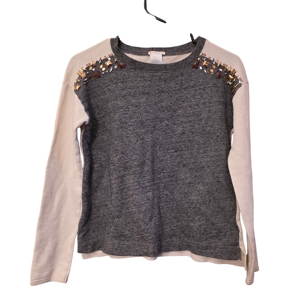 Crewcuts J.Crew Girls Embellished Gemstone Sweatshirt Grey Cream Size 14